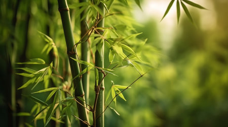 Bamboo forest and green meadow grass with natural light. Generative AIの素材