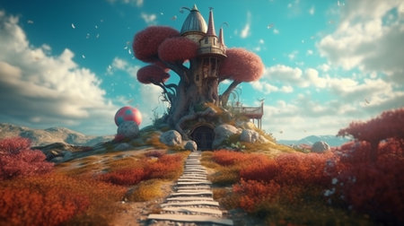 Fairytale Dreamland Fantasy Magical Fairy Tale Dream Forest with Tree Houseの素材