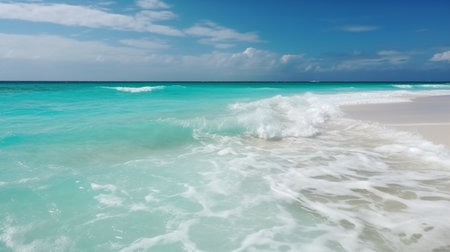 Beautiful blue seascape with a small island on the horizon. Generative AIの素材