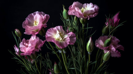 Close up of beautiful artificial flowers peonies. Plastic realistic flowers and plants backgroundの素材