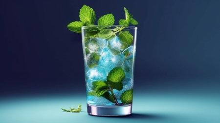 Mint julep in glass on the blue backgroundの素材