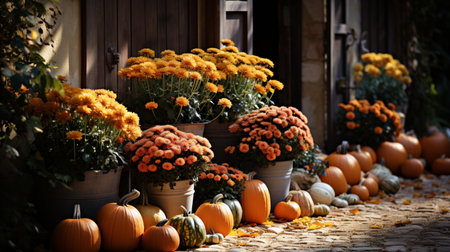 Pumpkins and rustic decoration outdoorsの素材