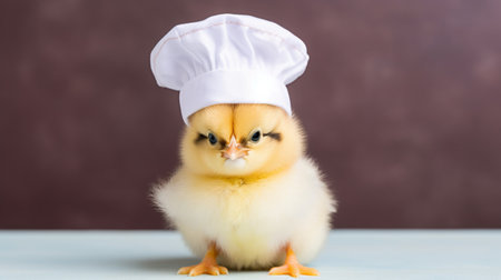 Cute chick wearing chef hat. cute chicken cartoon character mascot doing a chefsの素材