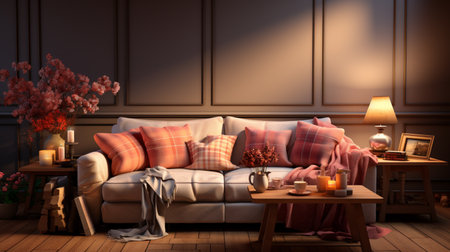 Interior design of cozy living room with stylish sofa, coffeeの素材