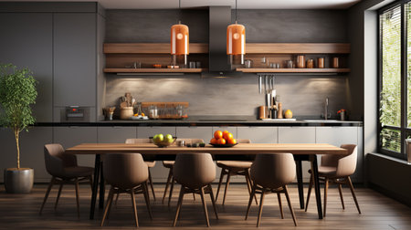 Modern kitchen interior with furniture. Design and lifestyle concept Mock upの素材