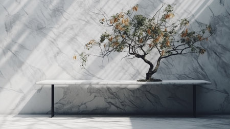 Glass vase with white twigs of blossoming cherry on white background. Generative AI.の素材