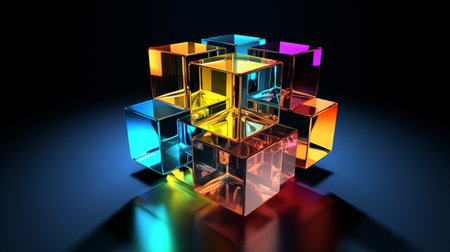 abstract cube in different colors. Composition with glass cubes . Visualization technologyの素材