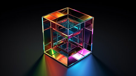 abstract cube in different colors. Composition with glass cubes . Visualization technologyの素材