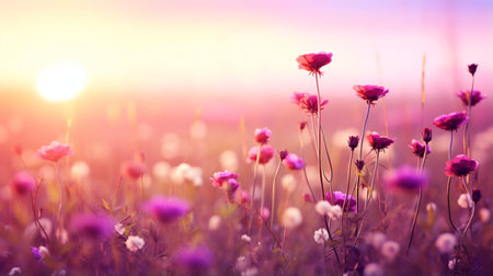 beautiful colorful meadow of wild flowers floral background. Beautiful cosmos flowersの素材