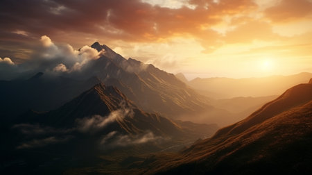 the sun rising behind a mountain. Generative AIの素材