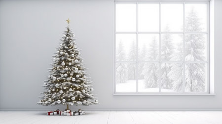 Christmas tree in the white roomの素材