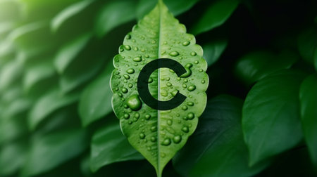 CO2 reducing icon on green leaf with water droplet for decrease CO2の素材