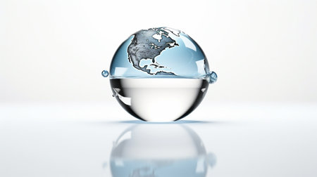 earth reflection on water dropの素材