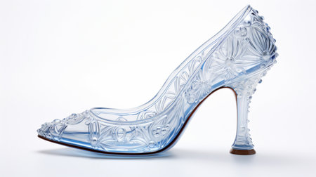 Clear glass slipper isolated on a white backgroundの素材