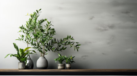 clean empty wall with green plant decoration with copy space. Generative AIの素材
