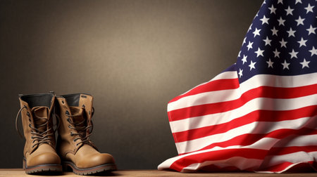 Greeting card for Veterans Day .USA celebration background with flag, bootsの素材