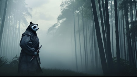 Raccoon ninja in kimono with katana sword attacksの素材