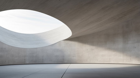 empty concrete room with large curve structure on nature backgroundの素材