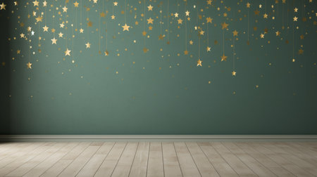 Empty room with gold stars on wallの素材