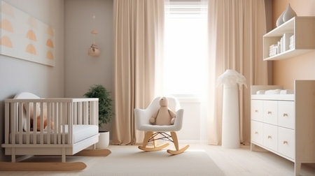 Interior of beautiful modern children room with crib. Interior of a nurseryの素材