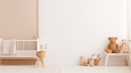 Mock Up empty Wall In modern Interior Background, baby room design. children room in light colorの素材