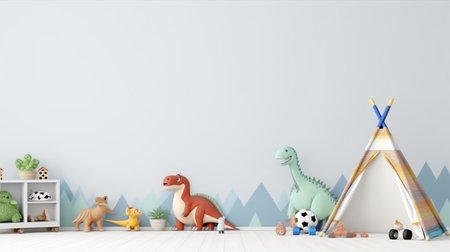 Mock up wall in the children room in white wall backgroundの素材