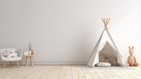 Kids Wall mock up. Kids interior. Scandinavian interiorの素材