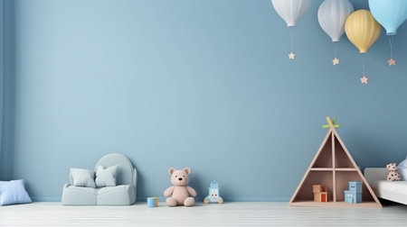 Child room interior for mockup. children room on wall blue colors backgroundの素材