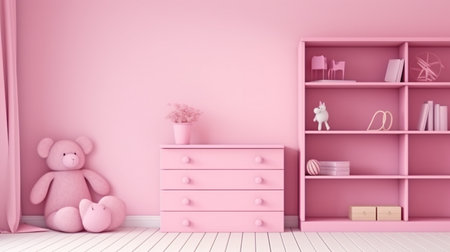 Pink children room interior for mockup. Children working room,Mock up wall in the children roomの素材