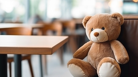 Teddy bear on the chair in coffee shop or kid room and empty space for add artworkの素材