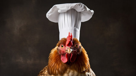 chicken wearing chef hat. mascot and illustration of a chicken chefの素材