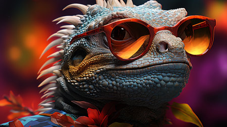 colorful lizard with sunglasses. cool lizard and beautiful lizardの素材