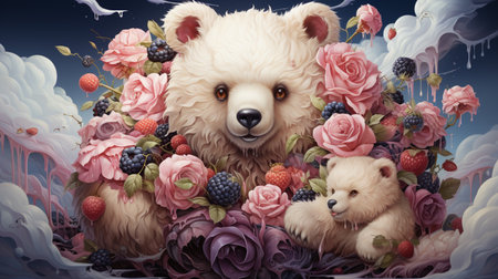 Cute panda eating ice creamの素材