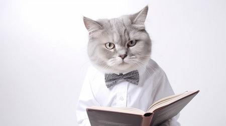 Intelligent cat boy in tie student or teacher. funny fat cat wearing teacher uniformsの素材