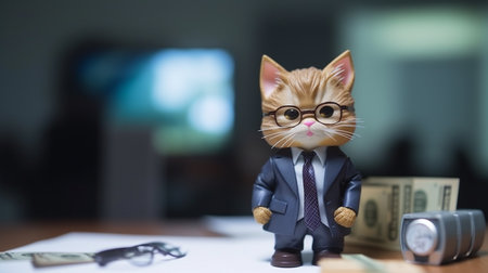 Gray Kitten with Money. Funny rich boss catの素材