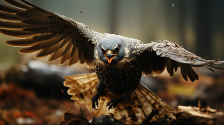 Flying Falco tinnunculus hunting in a shaking flight. Generative AIの素材