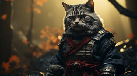 Samurai Cat Traditional Japanese. cat wearing samurai uniforms Generative AIの素材