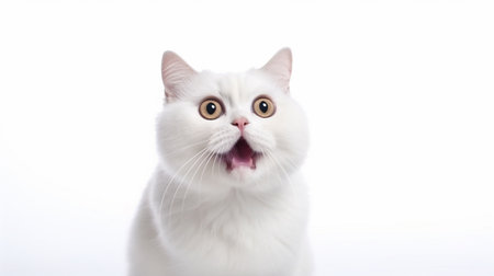 funny white fat cat, shout with shocked expression. Generative AIの素材