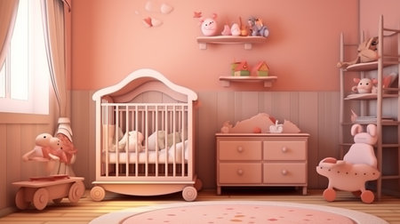 Cozy baby room with crib and other furniture. Interior designの素材