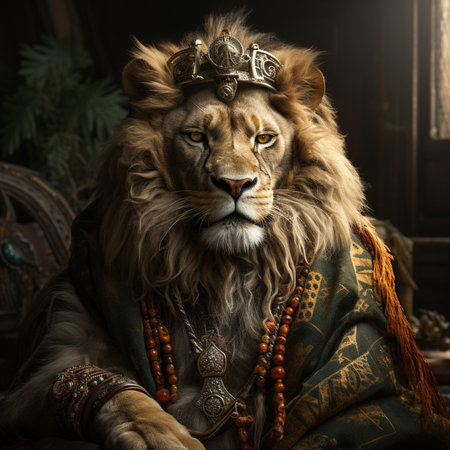 lion king portrait wearing a knight armorの素材