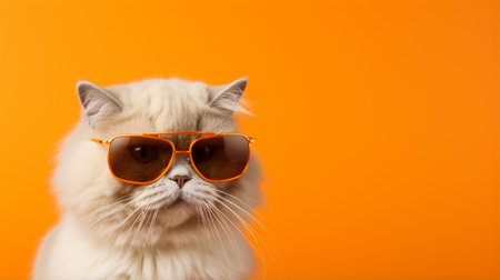 mad persian peak nose cat wearing sunglasses. Luxurious domestic kitty in glassesの素材