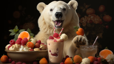 white bear holding ice cream. White bear with ice creamの素材