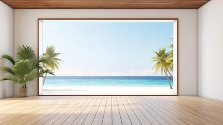 Sea view large living room summer beach house with swimming poolの素材