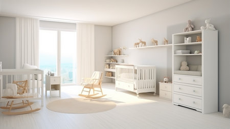 Mock up frame in children room with natural wooden furnitureの素材