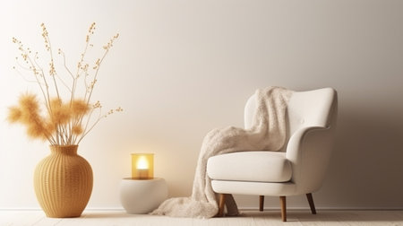 Boho composition a living room interior with white boucle armchairの素材