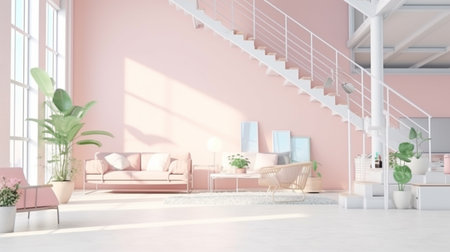 pastel color of Loft apartment interior. Contemporary living room for familyの素材