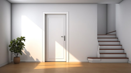 Modern hallway with open doorの素材