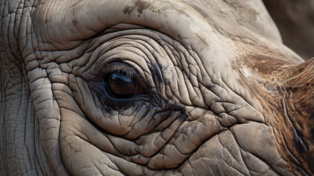 A close up photo of an endangered white rhino rhinoceros face,horn and eyeの素材