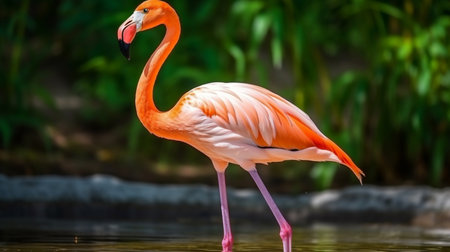 American flamingo (Phoenicopterus ruber) or Caribbean flamingo. Big bird is relaxing enjoyingの素材