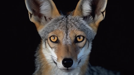 Black Backed Jackal staring towards the camera, Silver Backed Jackalの素材